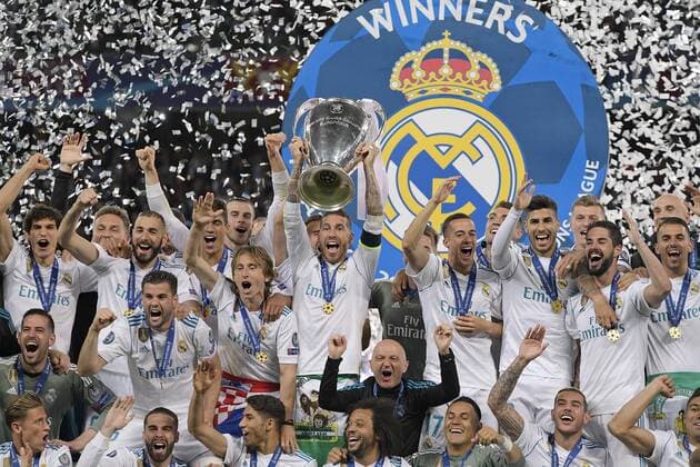 26 05 2018 Football UEFA Champions League Final 2018 Real Madrid FC Liverpool at the Kiev Olympic Stadium Ukraine Winners Real Madrid celebrates winning the Champions League with Sergio Ramos Real Madrid in the Cup