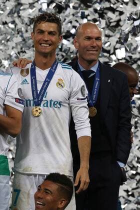 Real Madrid v Liverpool UEFA Champions League Final Cristiano Ronaldo of Real Madrid and Real Madrid Manager Zinedine Zidane at the end of the UEFA Champions League Final at the Olympic Stadium, Kiev Content Not Available For UK Newspapers Copyright: xPaulxChestertonx FIL-11844-0087