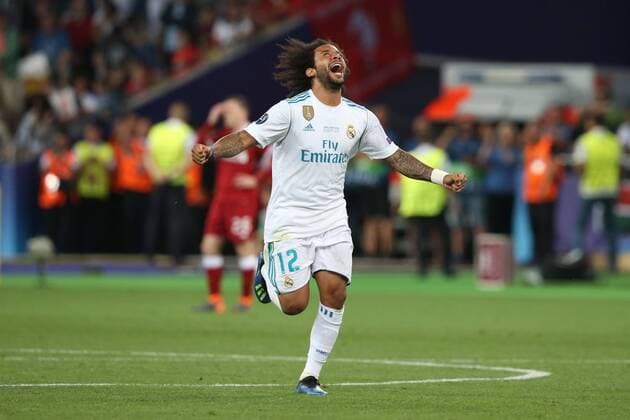 Real Madrid v Liverpool UEFA Champions League Final Marcelo of Real Madrid celebrates his side?s 1st goal during the UEFA Champions League Final at the Olympic Stadium, Kiev Content Not Available For UK Newspapers Copyright: xPaulxChestertonx FIL-11844-0095