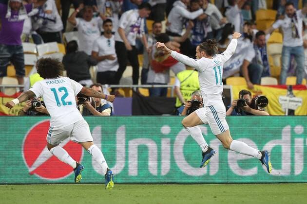 Real Madrid v Liverpool UEFA Champions League Final Gareth Bale of Real Madrid celebrates scoring his sides 2nd goal during the UEFA Champions League Final at the Olympic Stadium, Kiev Content Not Available For UK Newspapers Copyright: xPaulxChestertonx FIL-11844-0113
