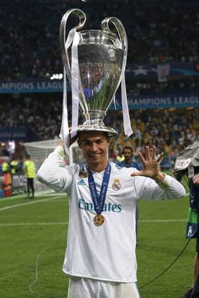 Real Madrid v Liverpool UEFA Champions League Final Cristiano Ronaldo of Real Madrid with the trophy at the end of the UEFA Champions League Final at the Olympic Stadium, Kiev Content Not Available For UK Newspapers Copyright: xPaulxChestertonx FIL-11844-0188