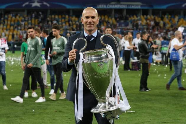 Real Madrid v Liverpool UEFA Champions League Final Real Madrid Manager Zinedine Zidane with the trophy at the end of the UEFA Champions League Final at the Olympic Stadium, Kiev Content Not Available For UK Newspapers Copyright: xPaulxChestertonx FIL-11844-0209