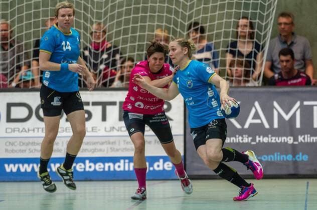 left Friederike Gubernatis middle Ina Großmann right Maike Schirmer Handball BL Women TusSies Metzingen Buxtehuder SV 26 05 18 Metzingen Copyright: xEibner-Pressefoto SCHMIDTx EP_MST