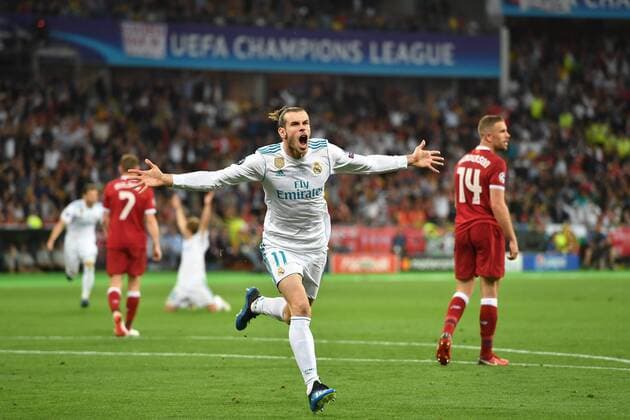 Torjubel Gareth BALE Real Madrid After Goal to 2 1 Action Cheers Joy Enthusiasm Football Champions League Final 2018 Real Madrid Liverpool FC Season2017 18 at 26 05 2018 Stadium NSK Olimpiyskyi