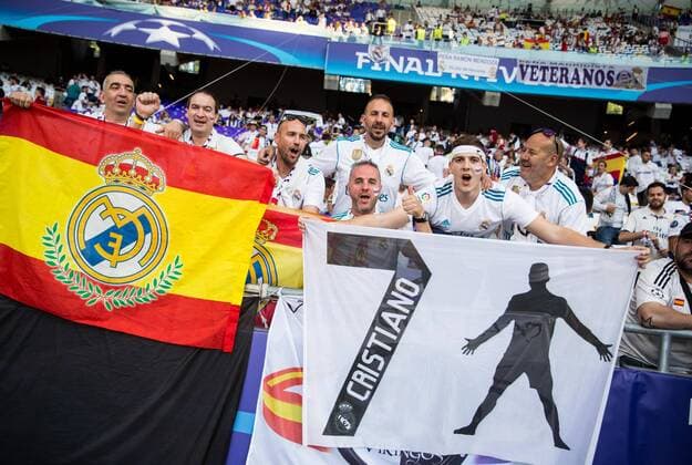 26 05 2018 Kiev UR Stadium UEFA Real Madrid vs Liverpool FC Final in the Supporters of Real Madrid match and Cristiano Ronaldo during the UEFA Champions League final match between Real Madrid and Liverpool at the Kiev Olympic Stadium on 2018 05 26 Kiev  EX_SPIDA