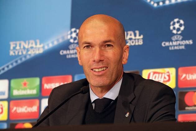 Manager of Real Madrid C.F. Zinedine Zidane attends a post-match news conference after his team won the UEFA Champions League title for the third time in a row in the 2018 UEFA Champions League final against Liverpool F.C. in Kyiv, capital of Ukraine, May 27, 2018. Ukrinform. Real Madrid defeats Liverpool 3-1, wins Champions League in Kyiv  Copyright: xPavlo_Bagmutx