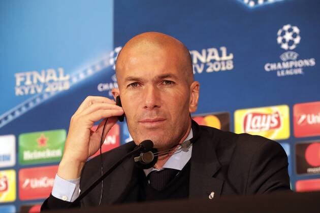 Manager of Real Madrid C.F. Zinedine Zidane attends a post-match news conference after his team won the UEFA Champions League title for the third time in a row in the 2018 UEFA Champions League final against Liverpool F.C. in Kyiv, capital of Ukraine, May 27, 2018. Ukrinform. Real Madrid defeats Liverpool 3-1, wins Champions League in Kyiv  Copyright: xPavlo_Bagmutx