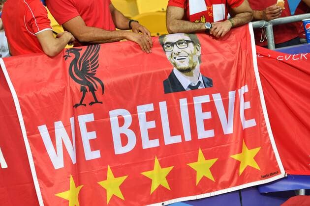 Fans Football fans Liverpool with Juergen KLOPP Manager Liverpool Banner Transparent Football Champions League Final 2018 Real Madrid Liverpool 3 1 Season2017 18 at 26 05 2018 Stadium NSK Olimpiyskyi