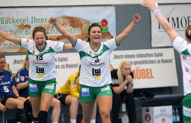 Joy at Goeppingen after the victory vl Iris Guberinic and Maxime Struijs Handball BL Women HSG Blomberg Lippe FRISCH ON Goeppingen 26 05 18 Blomberg Copyright: xEibner-Pressefoto COHENx EP_EER