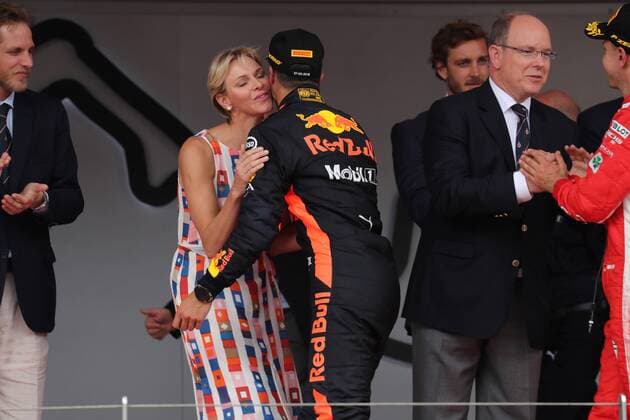 Photo4 LaPresse 27 05 2018 Monte Carlo, Monaco Grand Prix Formula One Monaco 2018 In the pic: Daniel Ricciardo (AUS) Red Bull Racing RB14 and Charlene of Monaco and Alberto of Monaco  Copyright: xPhoto4 LaPressex