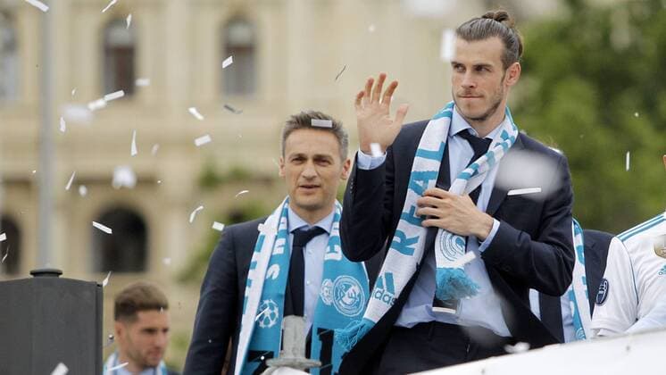 Fußball, CL-Sieger Real Madrid wird in Madrid gefeiert Celebracion del Real Madrid tras ganar la Liga de Campeones. En la imagen, Bale.Celebration of Real Madrid after winning the Champions Ligue title. In this picture, Bale. 
