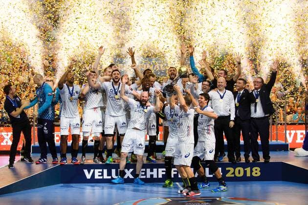 Handball, Montpellier HB gewinnt Champions League 2018.05.27 Kolonia Pilka reczna Velux EHF FINAL4 Champions League Liga Mistrzow final Montpellier wygrywa HBC Nantes - Montpellier HB N Z puchar radosc wygrana dekoracja Montpellier Foto Pawel Andrachiewicz PressFocus 2018.05.27 Cologne Handball Velux EHF FINAL4 Champions League final HBC Nantes - Montpellier HB puchar radosc wygrana dekoracja Montpellier Photo Pawel Andrachiewicz PressFocus NEWSPIX.PL --- Newspix.pl FRANCE OUT!  20180527_PF_PA188