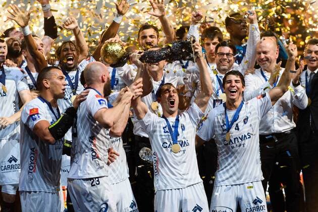 Handball, Montpellier HB gewinnt Champions League 2018.05.27 Kolonia Pilka reczna Velux EHF FINAL4 Champions League Liga Mistrzow final Montpellier wygrywa HBC Nantes - Montpellier HB N Z puchar radosc wygrana dekoracja Montpellier Foto Pawel Andrachiewicz PressFocus 2018.05.27 Cologne Handball Velux EHF FINAL4 Champions League final HBC Nantes - Montpellier HB puchar radosc wygrana dekoracja Montpellier Photo Pawel Andrachiewicz PressFocus NEWSPIX.PL --- Newspix.pl FRANCE OUT!  20180527_PF_PA169