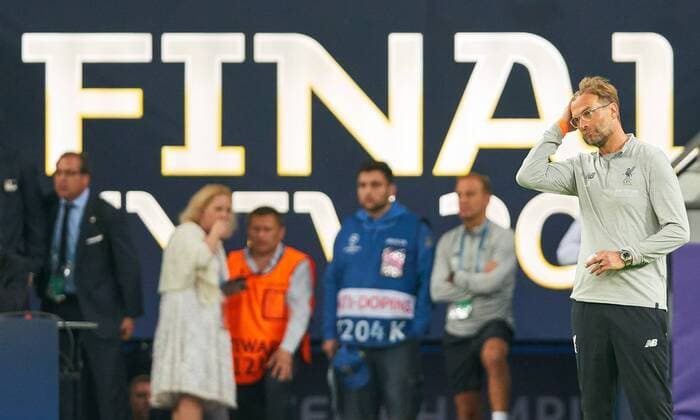 Juergen KLOPP Manager Liverpool Emotion disappointed disappointment frustration frustrated sadness sad desperate despair half figure action single image REAL MADRID FC LIVERPOOL 3 1 Football UEFA Champions League Final Kiev Ukraine May 26 2018 CL Season 2017 2018