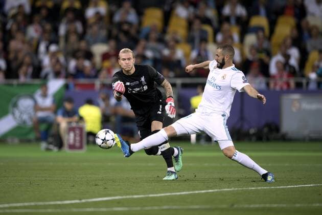 KARIUS Loris Goalkeeper Team Liverpool FC with BENZEMA Karim Goal to the 1 0 for Real Madrid UEFA Champions League Season 2017 2018 FINALE Real Madrid Liverpool FC 3 1 in Kiev Ukraine on 26 May 2018 at the Olympisnkiy Stadium in Kiev