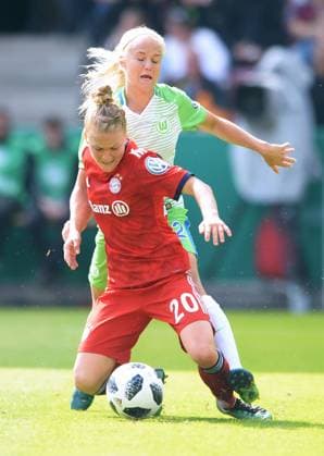 Football Women Germany DFB Cup Final Season 2017 2018 Rhein Energie Stadium Cologne VfL Wolfsburg white FC Bayern Munich red 3 2 n E Leonie Maier FCB Pernille Harder Wolfsburg action