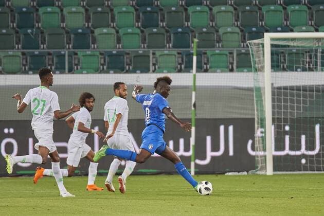 Football international friendly match Italy vs Saudi Arabia St Gallen Switzerland St Gallen Switzerland May 28, 2018 Mario Balotelli during the World Cup match 2018 Brazil vs St Petersburg, Saudi Arabia The Saudi Arabia team is preparing for the 2018 FIFA World Cup World Cup final tournament in Russia while Italy did not qualify for the World Cup finals