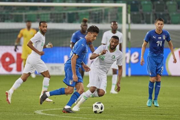 Football international friendly match Italy vs Saudi Arabia St Gallen Switzerland St Gallen Switzerland 28th May 2018 Lorenzo Pellegrini and Muhannad Assiri during the World Cup 2018 preparation match vs Saudi Arabia vs St Gallen The national team from Saudi Arabia is using the game to prepare for the 2018 FIFA World Cup final tournament in Russia while Italy did not qualify for the World Cup finals