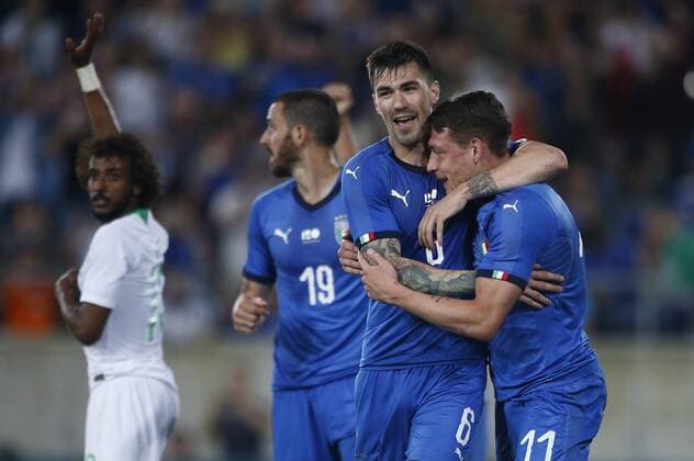 Photo Spada - LaPresse May 28 , 2018 St. Gallus ( Switzerland ) Friendly match Italy vs Saudi Arabia " Kybunpark " Stadium In the pic: celebrates after scoring belotti 2-0, Alessio Romagnoli  Copyright: xSpada LaPressex