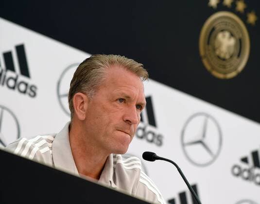 29 05 2018 Football German national team training camp in Eppan South Tyrol before the 2018 World Cup Press conference with Andreas Köpke and Mats Hummels Andreas Köpke pensive