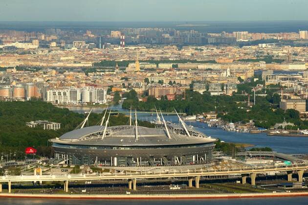 ST PETERSBURG, RUSSIA - MAY 30, 2018: A view of Saint Petersburg Stadium, a venue for 2018 FIFA World Cup WM Weltmeisterschaft Fussball matches. Peter Kovalev TASS  TS081E95