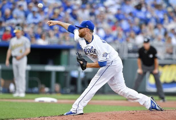 June 1, 2018 - Kansas City, MO, USA - Kansas City Royals starting pitcher Ian Kennedy throws in the first inning against the Oakland Athletics on Friday, June 1, 2018, at Kauffman Stadium in Kansas City, Mo. Oakland at Kansas City - ZUMAm67_ 20180601_zaf_m67_006 Copyright: xJohnxSleezerx