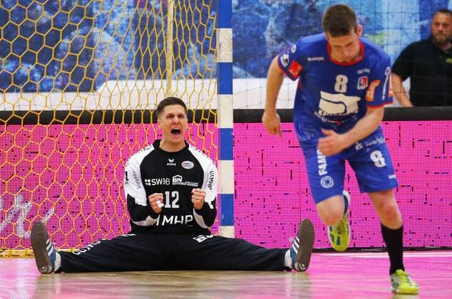 BAU 02 06 2018 Bietigheim Handball SG BBM Bietigheim vs. HBW Balingen Weilstetten Jürgen Müller BBM cheers and clenches his fists