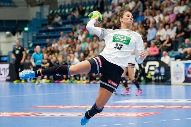Julia Behnke No 13 Germany is on target in the air Germany vs Turkey Handball EC Qualification Women 02 06 18 Gummersbach NRW Germany Schwalbe Arena Copyright: xcdn_nszx