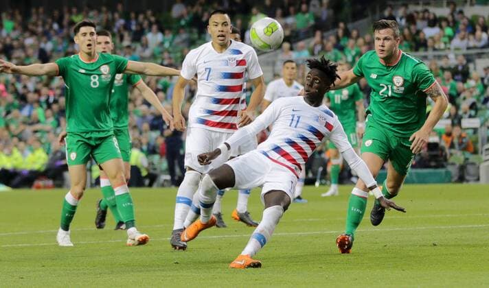 June 2, 2018 - Dublin, Ireland - Dublin, Ireland - Saturday June 02, 2018: Tim Weah during an International Friendly Länderspiel match between the men s national teams of the United States (USA) and Republic of Ireland (IRE) at Aviva Stadium. Tim Weah - ZUMAt139 20180602_zaa_t139_033 Copyright: xJohnxDortonx