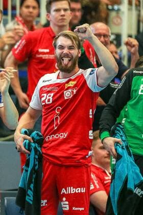 Malte Seidel Essen 28 cheering for a goal with outstretched tongue and clenched fist at the game TUSEM Essen vs Wilhelmshavener HV Handball 2 Bundesliga 02 06 2018 TUSEM Essen vs Wilhelmshavener HV Handball 2 Bundesliga 02 06 2018 Essen Copyright: xEIBNER MarioxHommesx EP_MHS