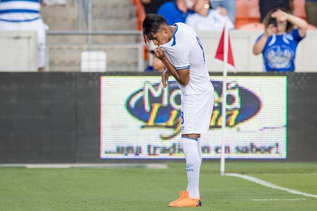 Fußball, Länderspiel, Honduras - El Salvador June 2, 2018: El Salvador midfielder Dennis Torres (8) celebrates his goal during an international soccer friendly match between Honduras and El Salvador at BBVA Compass Stadium in Houston, TX. El Salvador won the game 1 to 0... CSM Soccer 2018: Honduras vs El Salvador JUN 2 - ZUMAc04_ 20180602_zaf_c04_054 Copyright: xTraskxSmithx
