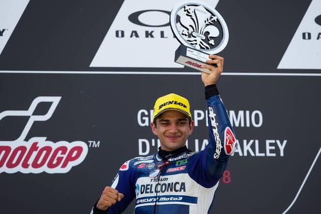 June 3, 2018 - Mugello, FI, Italy - Jorge Martn of Del Conca Gresini celebrate the victory of the Moto 3 Oakley Grand Prix of Italy, at International Circuit of Mugello, on May 31, 2018 in Mugello, Italy MotoGp Of Italy - Moto 3 Podium  - ZUMAn230 20180603_zaa_n230_519 Copyright: xDaniloxDixGiovannix