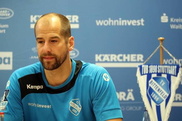 TVB Stuttgart Press Conference Germany Stuttgart 03 06 2018 Handball DKB Bundesliga Season 2017 2018 TVB Stuttgart Press Conference Jürgen Schweikhardt old and new coach