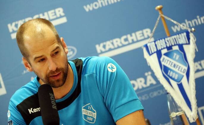 TVB Stuttgart Press Conference Germany Stuttgart 03 06 2018 Handball DKB Bundesliga Season 2017 2018 TVB Stuttgart Press Conference Jürgen Schweikhardt old and new coach
