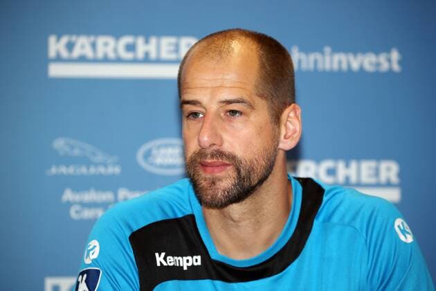 TVB Stuttgart Press Conference Germany Stuttgart 03 06 2018 Handball DKB Bundesliga Season 2017 2018 TVB Stuttgart Press Conference Jürgen Schweikhardt old and new coach