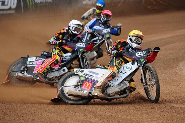 Martin Smolinski yellow and Kai Huckenbeck both know Germany FIM Speedway of Nations Race Off 1 in Teterow 2018