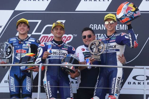 Photo Alessandro La Rocca LaPresse 2018 03 june, GRAN PREMIO D ITALIA Oakley MotoGP GRAN PREMIO D ITALIA Oakley- Autodromo Internazionale del Mugello- 2018-Race 1 in the photo:Podium Jorge Martin 1cl. -Marco Bezzecchi 2cl. -Fabio Di Giannantonio 3cl.Race 1  Copyright: xAlessandroxLaxRocca LaPresse & xx