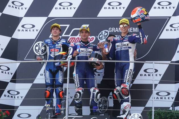 Photo Alessandro La Rocca LaPresse 2018 03 june, GRAN PREMIO D ITALIA Oakley MotoGP GRAN PREMIO D ITALIA Oakley- Autodromo Internazionale del Mugello- 2018-Race 1 in the photo:Podium Jorge Martin 1cl. -Marco Bezzecchi 2cl. -Fabio Di Giannantonio 3cl.Race 1  Copyright: xAlessandroxLaxRocca LaPresse & xx