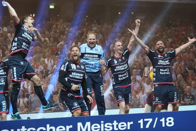 SG Flensburg Handewitt Fresh on Goeppingen Handball Flensburg 03 06 18 Flensburg 03 06 18 Handball Bundesliga Season 2017 2018 SG Flensburg Handewitt Fresh on Goeppingen SG Flensburg Handewit celebrates the 2017 championship 2017 2018 xmmkx