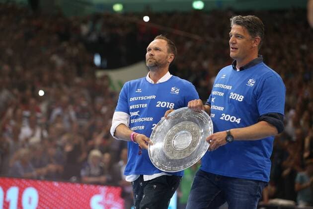 SG Flensburg Handewiit celebrates the championship 2017 2018 The Cup Lars Christiansen and Jan Holpert Flensburg Schleswig Holstein Germany Flens Arena Copyright: xAgentur54Gradx xSpeedphotosx