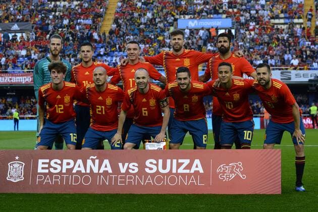 Line up of Spain during a International friendly match between Spain against Switzerland in La Ceramica Stadium Villarreal Spain on 03 June of 2018  xJosexBretonx xSpainx-xSwitzerlandx