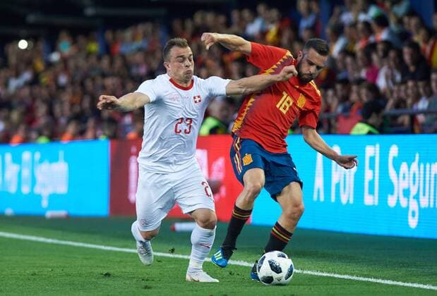 June 3, 2018 - Vila-Real, Castellon, Spain - Jordi Alba of Spain and Xherdan Shaqiri of Suisse during the International Friendly Länderspiel football match between Spain and Suisse, at La Ceramica Stadium, Vila-real on June 3, 2018 Spain v Switzerland - International Friendly  - ZUMAn230 20180603_zaa_n230_872 Copyright: xMariaxJosexSegoviax