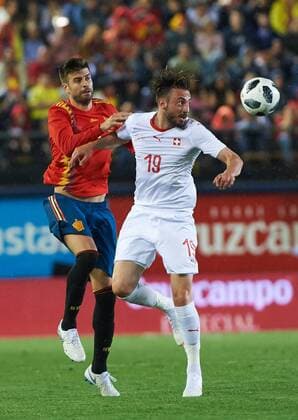 June 3, 2018 - Vila-Real, Castellon, Spain - Gerard Pique of Spain and Josip Drmic of Suisse during the International Friendly Länderspiel football match between Spain and Suisse, at La Ceramica Stadium, Vila-real on June 3, 2018 Spain v Switzerland - International Friendly  - ZUMAn230 20180603_zaa_n230_912 Copyright: xMariaxJosexSegoviax
