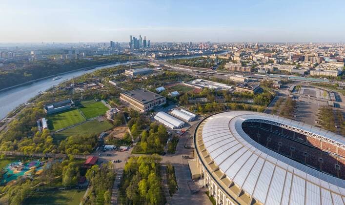 WM 2018 Sportstätte, Olympiastadion Luschniki, Moskau Aerial image of Luzhniki Stadium, Moscow, Russia. AirPanoxLLC 