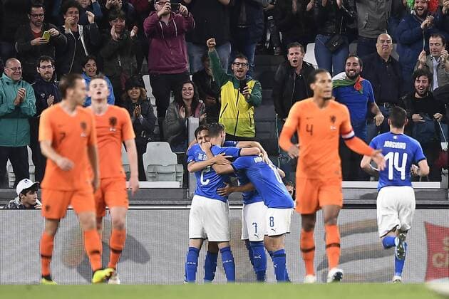 Photo LaPresse - Fabio Ferrari June 4, 2018 Turin ( Italy ) Italy vs Netherlands - friendly match - Allianz Arena Stadium of Turin. in the pic:Simone Zaza (Italy)celebrates after goal 1-0  Copyright: xLaPresse FabioxFerrarix