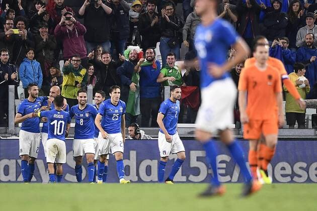 Photo LaPresse - Fabio Ferrari June 4, 2018 Turin ( Italy ) Italy vs Netherlands - friendly match - Allianz Arena Stadium of Turin. in the pic:Simone Zaza (Italy)celebrates after goal 1-0  Copyright: xLaPresse FabioxFerrarix