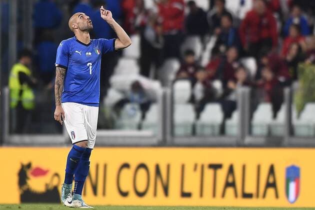 Photo LaPresse - Fabio Ferrari June 4, 2018 Turin ( Italy ) Italy vs Netherlands - friendly match - Allianz Arena Stadium of Turin. in the pic:Simone Zaza (Italy)celebrates after goal 1-0  Copyright: xLaPresse FabioxFerrarix
