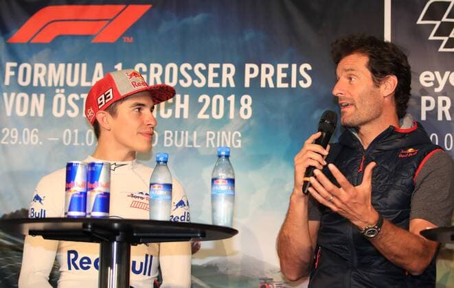 FORMULA 1 - Marc Marquez SPIELBERG,AUSTRIA,05.JUN.18 - MOTORSPORTS, FORMULA 1 - Red Bull Ring, Marc Marquez, press conference PK Pressekonferenz Image shows Marc Marquez (ESP) and Mark Webber (AUS). GEPAxpictures xMarioxBuehner