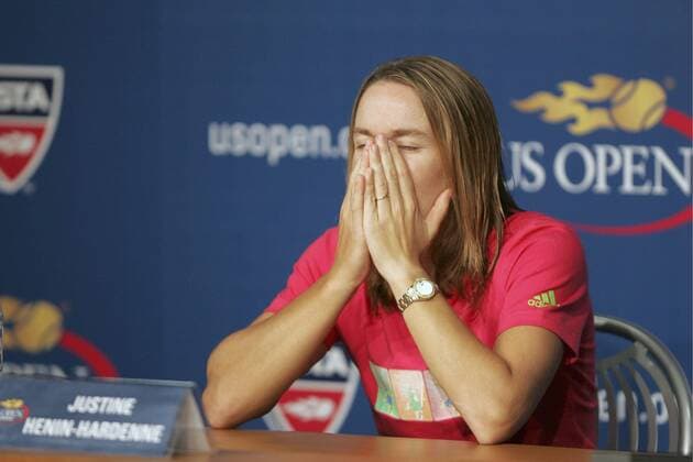 - NEW YORK, USA : Belgian Justine Henin-Hardenne is disappointed as she gives a press conference PK Pressekonferenz after losing the women final match against Maria Sharapova of Russia at the US Open Tennis tournament, Saturday 09 September 2006, in Flushing Meadows, New York. Sharapova won 6-4, 6-4. DIDIERxMOSSIAT  x5013752x