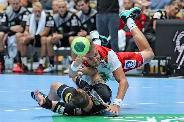 Tim Kneule GER and Bjarte Myrhol NOR during the Laender match of the Handball men between Germany and Norway on 06 06 18 in the Olympiahalle Muenchen Test match handball men Germany Norway Muenchen Copyright: xEIBNER MarcelxEngelbrechtx EP_MET